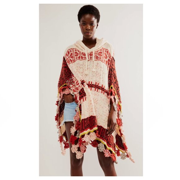 FREE PEOPLE Craft Hooded Poncho in Gardenia Spice - Picture 1 of 10